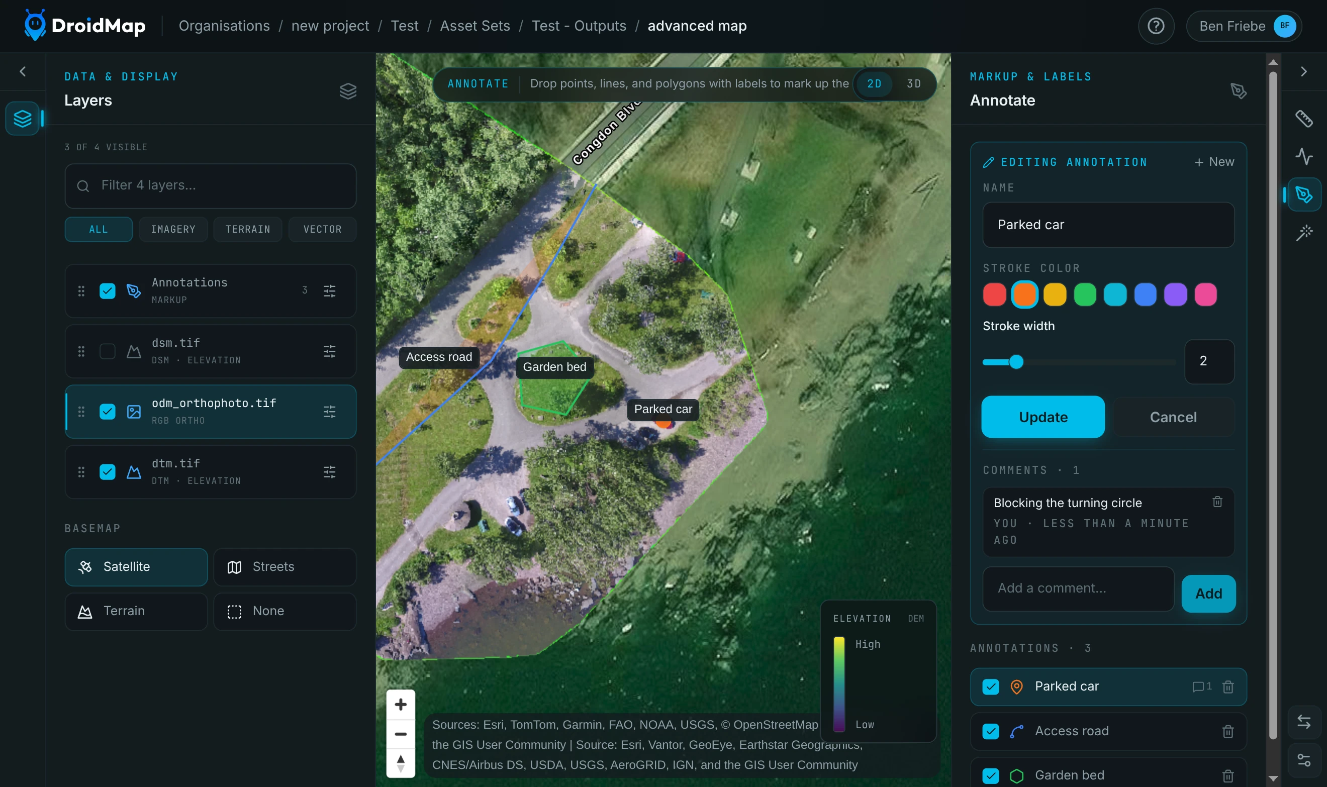Editing the Parked car annotation, with a comment added